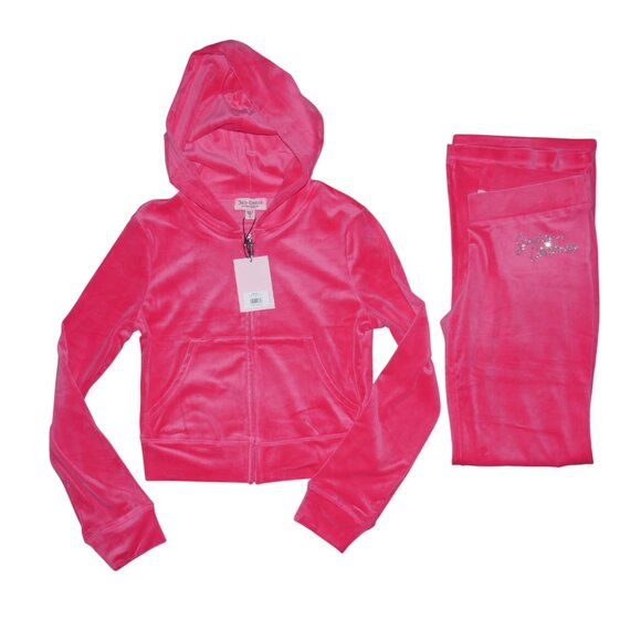 JUICY COUTURE Velour Tracksuit Matching 2 PC Set Bling Crown Outfit Pink Party - Picture 3 of 10